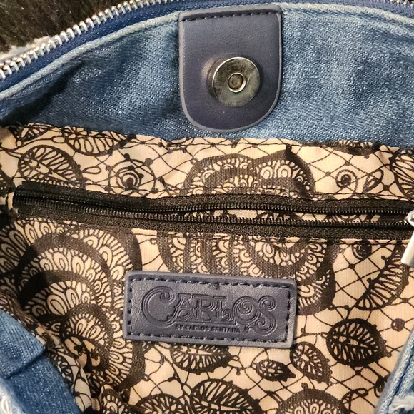 Carlos By Carlos Santana Vintage Frayed Denim Patchwork Hobo Shoulder Bag Purse - Picture 12 of 15